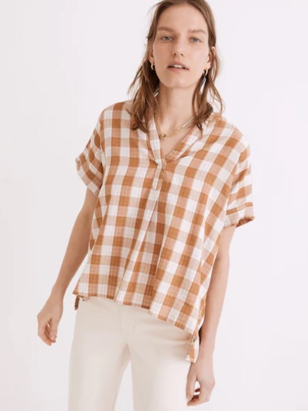 Madewell Lakeline Popover Gingham Short Sleeve Shirt